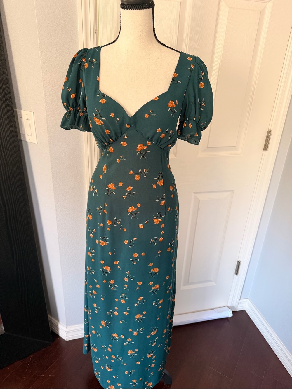 Inspired Hearts Teal Maxi Dress with Orange Floral Print